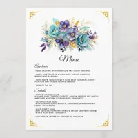 Teal, Purple, and Gold Floral Wedding Menu