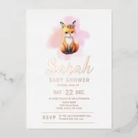 Fox woodland animal Baby Shower Foil Invitation