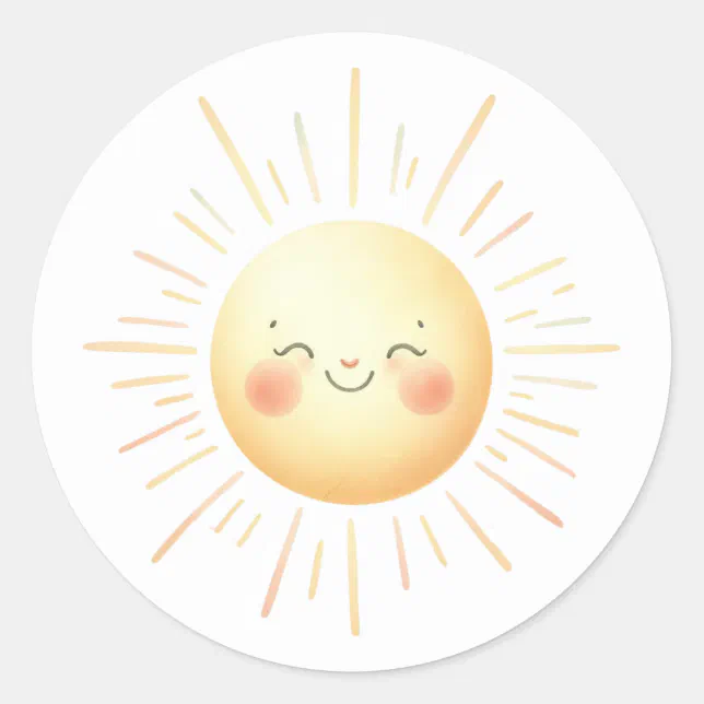 Cute Kids Smiling Yellow Watercolor Sun  Classic Round Sticker