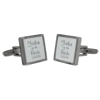 Grey and Black Handwritten Father of the Bride Gunmetal Finish Cufflinks