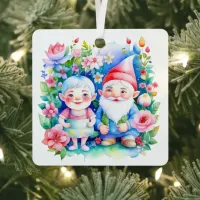 Personalized Christmas Mr and Mrs Clause Gnomes Metal Ornament