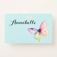 Delicate Pink Butterfly in Pastel Rainbow Colors Badge