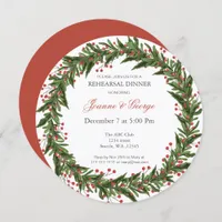 Christmas Holly Wreath Winter Rehearsal Dinner Invitation