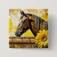 Horse and Sunflower Beautiful AI Art  Button