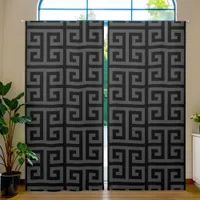 Large Dark Grey and Black Greek Key Pattern Blackout Curtains