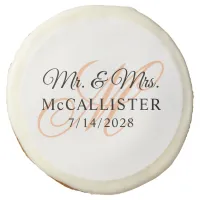 Peach Fancy Calligraphy Monogram Wedding Sugar Cookie