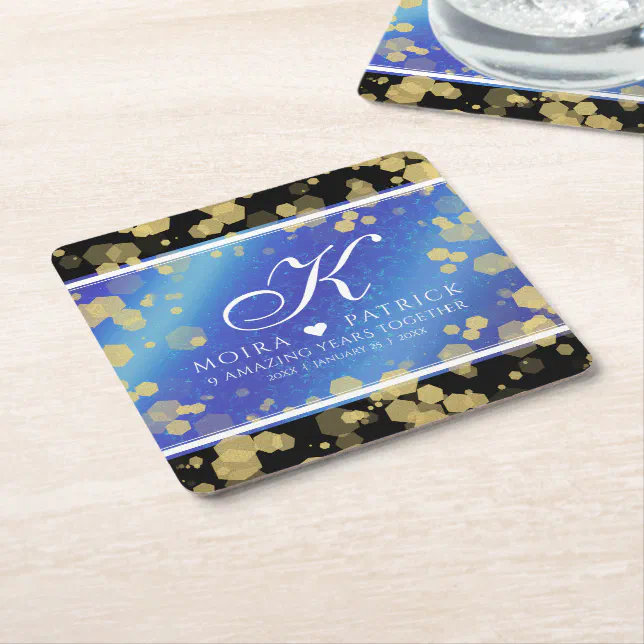 Elegant 9th Lapis Lazuli Wedding Anniversary Square Paper Coaster