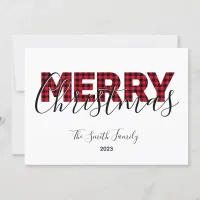 Merry Christmas Red Buffalo Plaid and Calligraphy Holiday Card