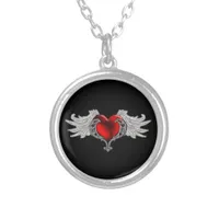 Goth Heart with Angel Wings Silver Plated Necklace