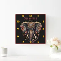 Majestic elephant adorned with intricate patterns square wall clock