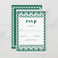 Mexican Fiesta Emerald Papel Picado Boho Wedding RSVP Card