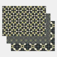 Black Yellow & Beige Elegant Geometric Patterns Wrapping Paper Sheets