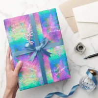 Rainbow Fractal Tie-Dye Snowflake Merry Christmas Wrapping Paper