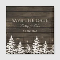 Barnwood Rustic Pine trees, winter save the Date Magnet