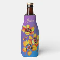 Sublime Watercolor Perennials in Hot Flame Orange Bottle Cooler