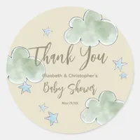 Cute Clouds Moon Stars Baby Shower Neutral Boy Classic Round Sticker