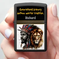 Feathered warrior with a lion zippo lighter