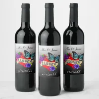 I Love You | Hearts, Roses and Butterflies    Wine Label