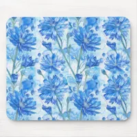 Abstract Watercolor Blue and White Flowers Mouse Pad