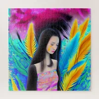 Abstract Beautiful but Sad Asian Girl Colorful AI Jigsaw Puzzle