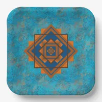 Southwest Mountain Peaks Turquoise Geometric  Paper Plates