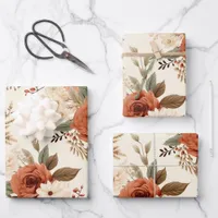 Cozy Autumn Floral Print Digital Art Wrapping Paper Sheets