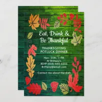 Thanksgiving Potluck Dinner Dark Green Wood Invite