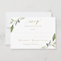 Wedding Vines Meal Choice & Song Greenery Gold RSVP Card