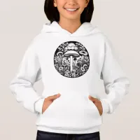 Black and White Retro Mushrooms and Flowers Hoodie