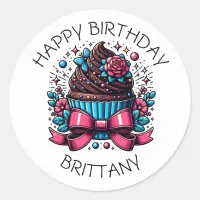 Birthday Cupcake Whimsical Personalized Classic Round Sticker