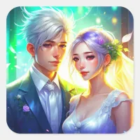 Anime Bride and Groom Wedding  Square Sticker