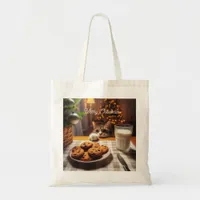 Cute Tabby Cat Reaching for Cookies Christmas Tote Bag