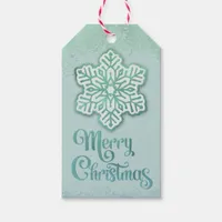 Merry Christmas Iridescent Winter Green Snowflake Gift Tags