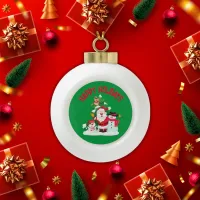 Merry Christmas Happy Holidays Santa & Snowman |  Ceramic Ball Christmas ...