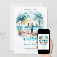 Marriage at the Beach Watercolor Wedding Invitation