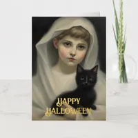 Ghost and a Black Cat Halloween Foil Greeting Card