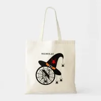 Monogram N Halloween Witch Spiders Your Name Tote Bag