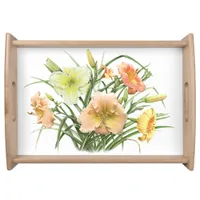 Orange and Yellow Daylilies Floral Botanical Art Serving Tray