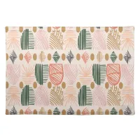 Caribbean Tribal Mudcloth: Boho Dark Green, Pink Cloth Placemat