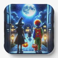 Witch and Clown looking at a Monster Halloween Paper Plates