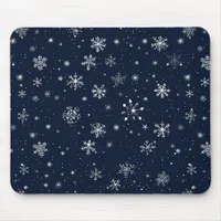 White Snowflakes on a Dark Blue Background Mouse Pad