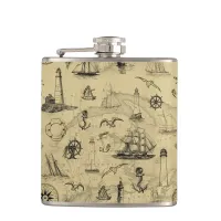 Lighthouses and Sailing Ships Nautical Vintage Hip Flask