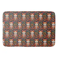 Whimsical Folk Art Cat and Flowers Bath Mat