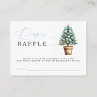 Blue Bow Christmas Tree Baby Shower Diaper Raffle Enclosure Card