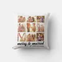 Minimalist Holiday Merry Married 9 Photo Collage Throw Pillow