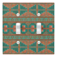 Southwest Teal Copper Colors Geometric Pattern Light Switch Cover