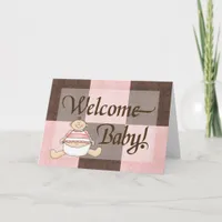 Pink & Brown Welcome Baby Girl Congratulations Card