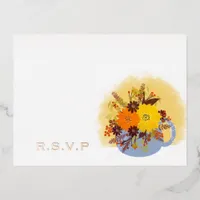 Sunflower Wedding RSVP Foil Holiday Postcard