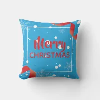Festive Red Ribbons and Snow Merry Christmas  Throw Pillow