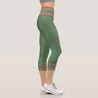 Southwest Roadrunner Sagebrush Green Capri Leggings